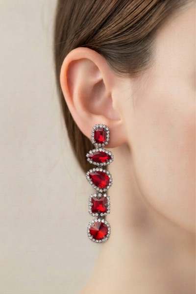 PETEK AKSESUAR Evening Dress Long Stylish Stone Earrings