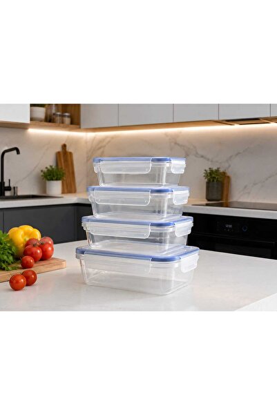 Home Top Bottom Set of 4 airtight plastic food containers with lids