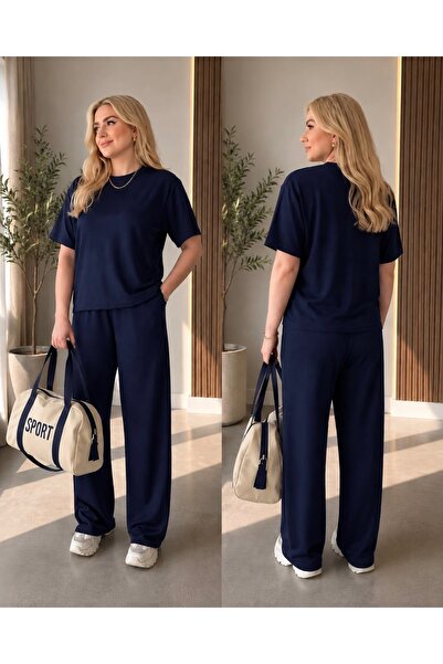 Heyya Women's Navy Blue Modal Fabric Short Sleeve Tracksuit Set
