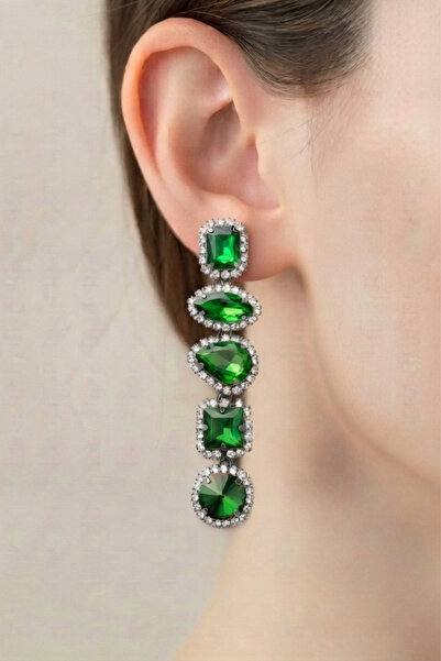 PETEK AKSESUAR Evening Dress Long Stylish Stone Earrings