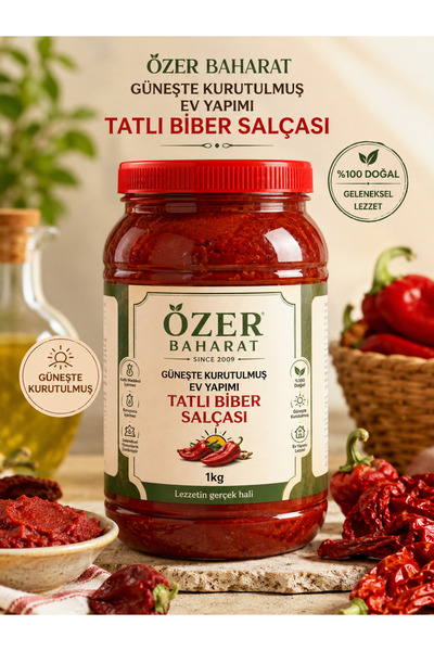 GÜNEŞTE KURUTULMUŞ EV YAPIMI TATLI BİBER SALÇASI 1kg