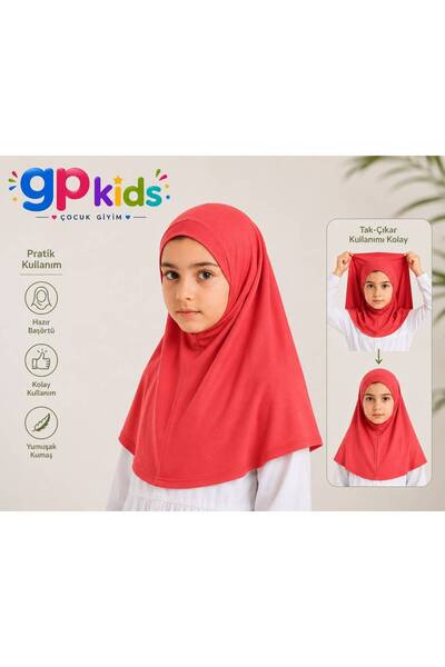GP Kids Kız Çocuk Pratik Başörtü Penye Hazır Eşarp Mina Model KIRMIZI