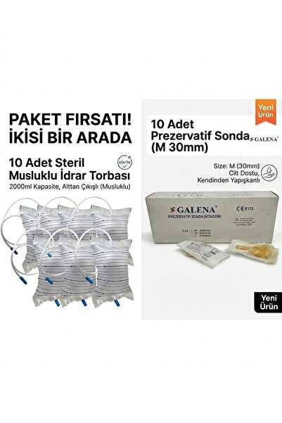 ERD Galena Prezervatif Sonda M 30mm (10 Adet) + Musluklu İdrar Torbası (10 Ad...