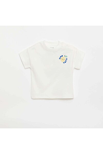 KIABI Cotton T-shirt with chest embroidery WHITE