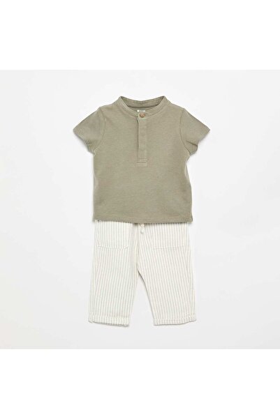 KIABI Mao Collar T-Shirt and Trousers Set - 2 Pieces WHITE