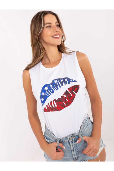 rue parıs Top Dama Decolteu rotund, Bumbac, RUE PARIS, Alb Model DS-TP-1115.17P