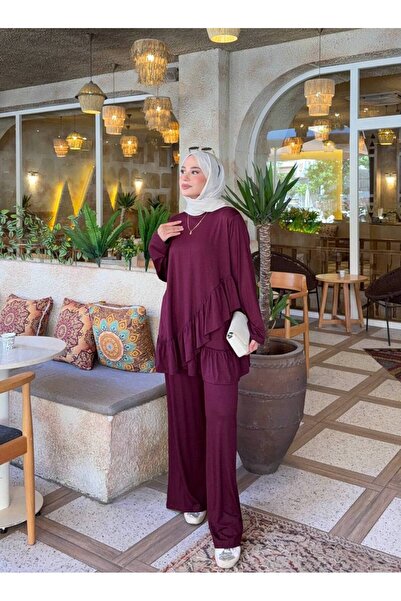 nurvina modest wear Σετ Καλοκαιρινό Παντελόνι με Βολάν από Βισκόζη Modal
