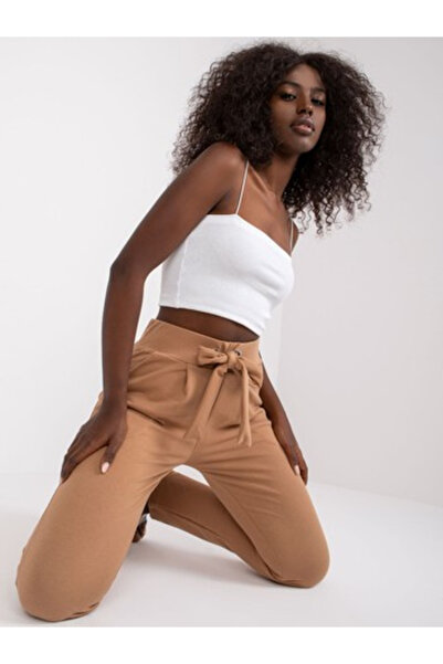 rue parıs Pantaloni Trening Dama Dreapta, Guler inalt, RUE PARIS, Camel Elega...