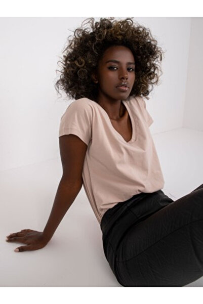 Basic Feel Good Tricou Dama Mini, Decolteu in V, BASIC FEEL GOOD, Bej Casual ...