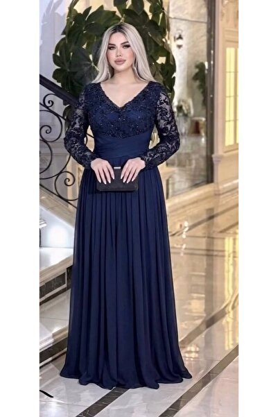 NALA FASHION Navy Blue Evening Gown Featuring an Elegant Design That Combines...