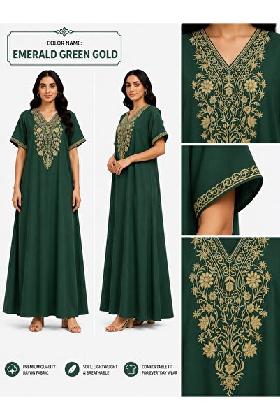 AYOUSH Women's Long Embroidered Robe, Soft and Light Meray Cotton, Comfortabl...