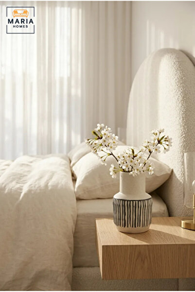 MARIA HOMES Cream and Black Striped Decorative Vase, Modern Ceramic Flower Ho...