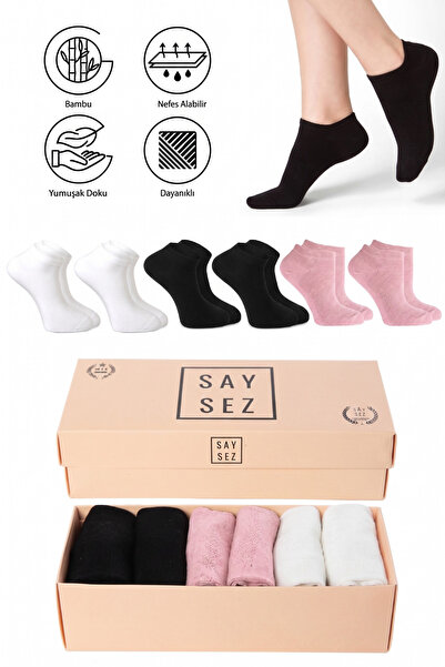 SAYSEZ Bamboo Women's Booties Plain Black-White-Pink Color Socks Seamless Pre...