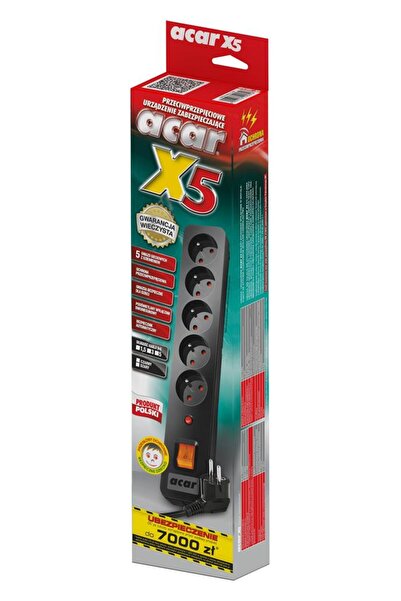 NO BRAND Prelungitor cu ștecher Acar X5 1,5m 5 prize antipulsație Negru