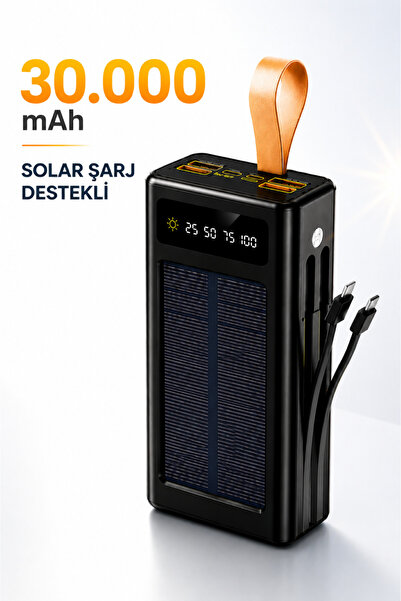 RAYLAX Powerbank 30.000 mAh Güneş Enerjili Solar Hızlı Şarj Göstergeli El Fen...