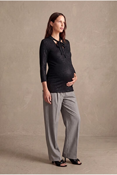 WESTMARK LONDON Maternity Black/Silver Viscose Glitter Scarf Collar 3/4 Sleev...