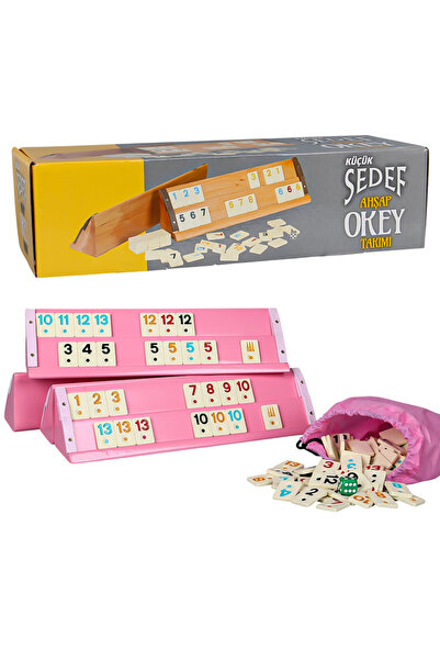 Sera Oyun Aletleri Ahşap Mini Boy Pembe Okey Takımı | 32 cm Istakalı, Melamin...