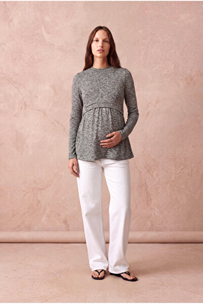 WESTMARK LONDON Maternity Dark Green Melange Viscose Crew Neck Long Sleeve Do...