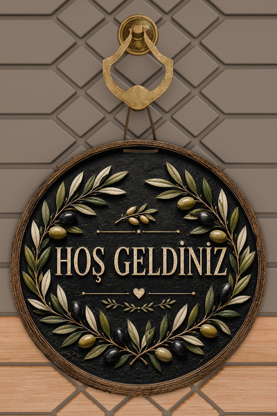 Dormot Home Welcome Written Olive Branch Themed Round Door Ornament Digital P...