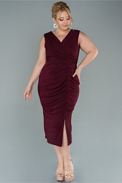 Efelif Double Breasted Collar Sleeveless Midi Silvery Plus Size Evening Dress...