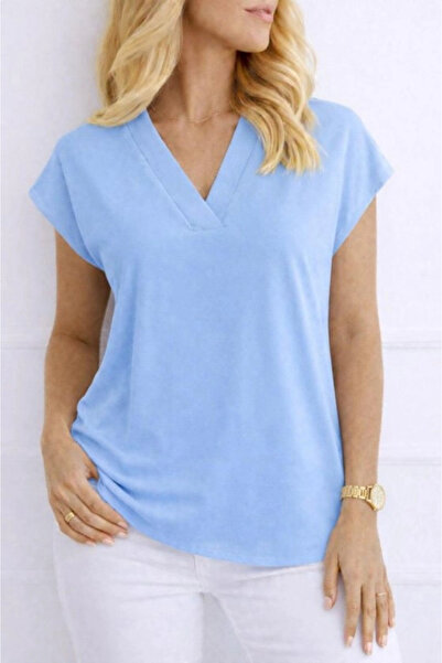 Beruflic Women's V-Neck Short Sleeve Woven Viscose Fabric Blouse