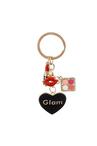 OEM Breloc Glam auriu cu inimă, ruj și buze roșii – accesoriu beauty pentru g...