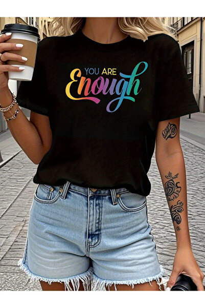 799 تي شيرت مطبوع عليه عبارة YOU ARE Enough، قميص كاجوال بأكمام قصيرة وياقة د...