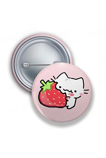 Choice53 32mm Style 10 Cute Strawberry Cat Meow Meme Badges for Jewelry Acces...