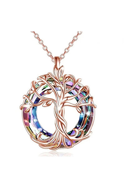 choice2 rose gold Tree of Life Necklace with Circle Crystal Exquisite Family ...