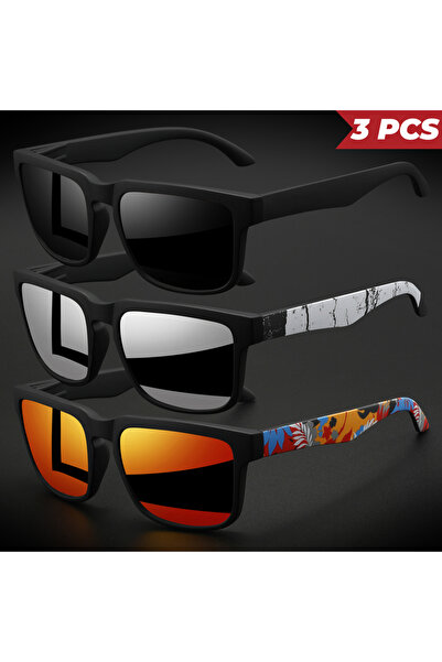Choice5 3PCS-1 3PCS Classic Square Colorful Sports Sunglasses - Patterned Tem...
