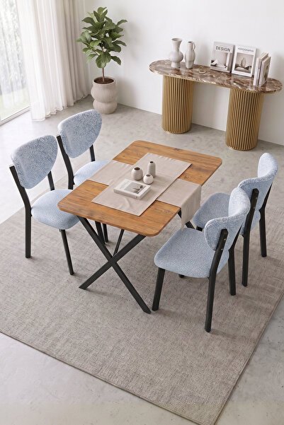 VIANEM 4 Kişilik Mutfak Masa Takımı Ceviz Masa Yemek Masası Sandalyesi 70x105...