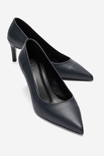 LuviShoes Velmira Navy Blue Matte Women's Heeled Shoes