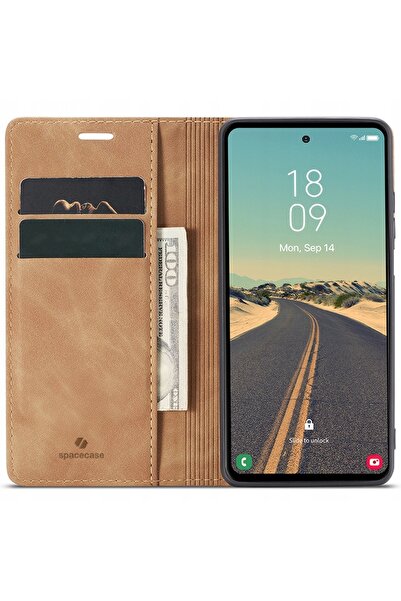 NO BRAND Husă tip portofel SPACECASE pentru Samsung Galaxy S23 FE, maro deschis.