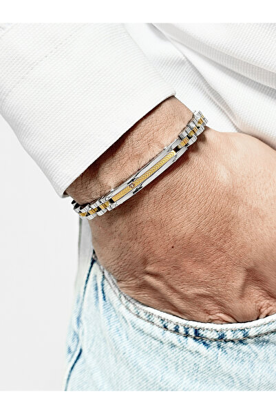 FERRO Yellow and Silver Steel Men's Bracelet Frj10124A-D 2 Year Warranty Gift...