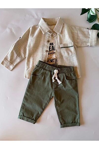 KapsülBebek 3-Piece Baby Boy Linen Shirt Set - 100% Cotton