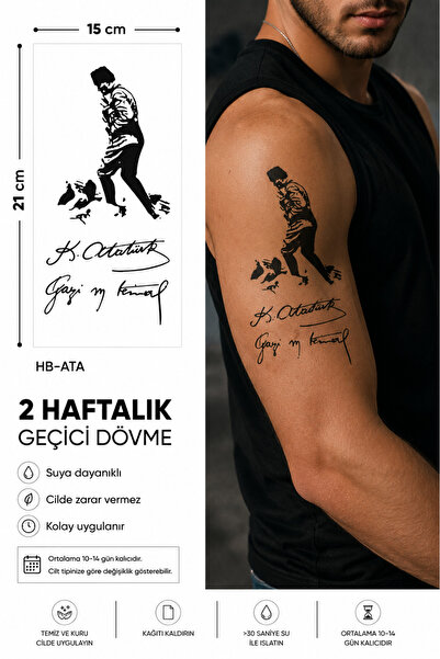 medink tattoo Gerçekci Geçici Dövme Atatürk ve Imza Desenli Dövme geçici Etik...