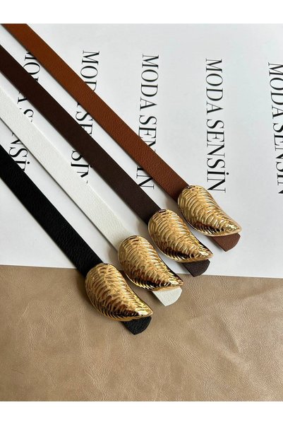 LİA KEMER 4-Pack Long Gold Ram Horn Buckle Belt Waist Belt Jacket Belt Dress Belt Trouser Belt