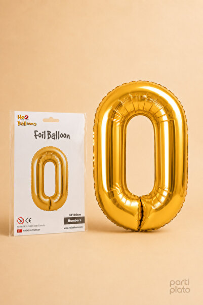 He2 Balloons Gold Foil Balloon 0 Number 86 Cm, Helium Compatible Gold Color L...