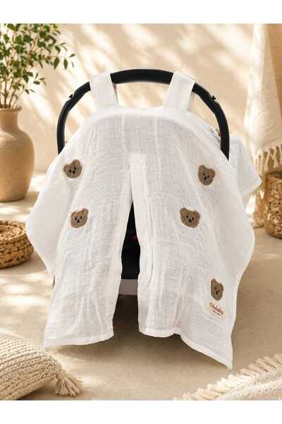 UmBaby Muslin Stroller Cover with Teddy Bear Embroidery – 100% Cotton Breatha...