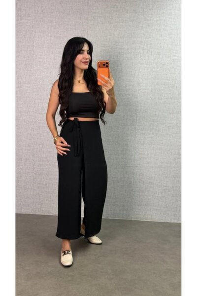 bysocafashion Women's Elastic Waist Lace Detail Aerobin Fabric Skirt Trousers