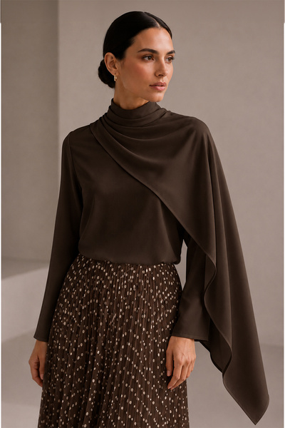 Zühre Shawl Detailed Brown Blouse 0146