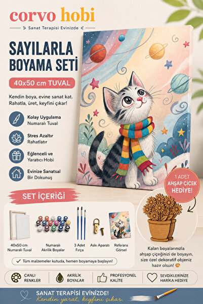 corvo hobi Sayılarla Boyama Çerçeveli Hobi Seti Numaralı Tuval Fırça Boya Dah...