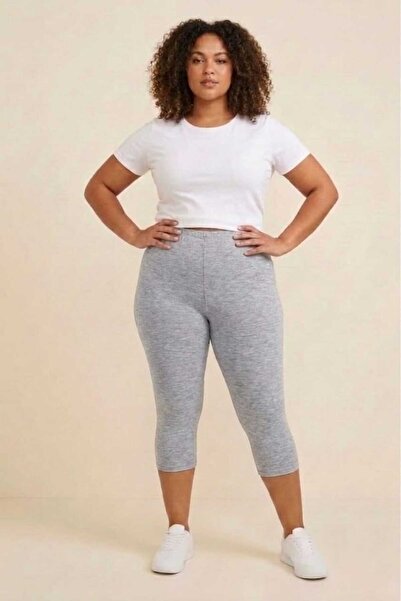 enmodaiçgiyim Women's Gray Plus Size Cotton Lycra Below Knee Capri Leggings |...