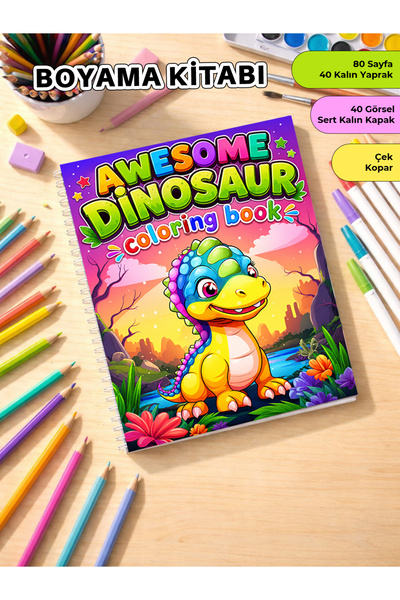 metafortoys Awesome Dinosaur Boyama Kitabı – 24x20 cm I 40 Görsel I Çocuklar ...