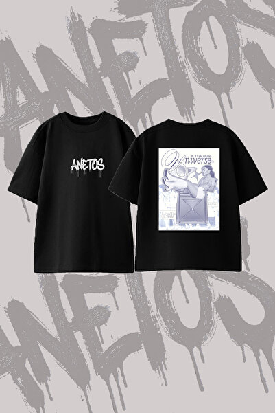 Anetos Ariana Grande_111 Design Back Printed Cotton Black Oversize T-Shirt
