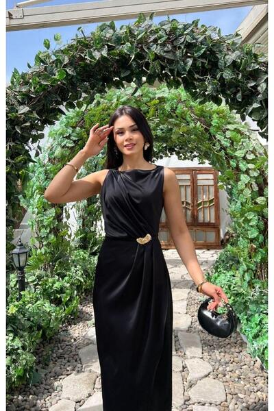 Moda Banuş Satin Buckle Long Evening Dress