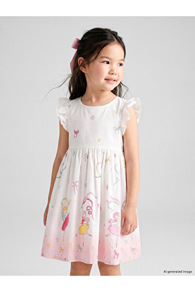 LC Waikiki Nevavm Oval Collar Printed Girl's Dress with a Difference