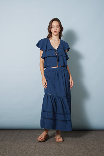 Nisan Cotton Long Skirt with Lace Detail