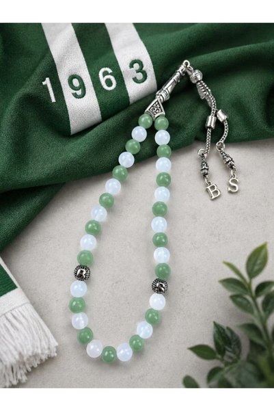 Home Green Fluorite and White Agate Fan-Shaped Rosary in Bursa Colors