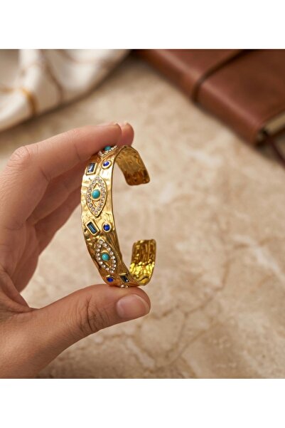Pırıltı Atölyesi By Şeyda Taş Detaylı Gold Bileklik/Kelepçe